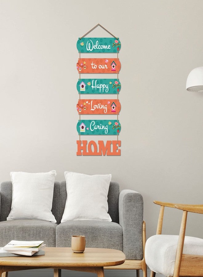 Artvibes Welcome To Our Happy Home Wooden Wall Hanger for Gateway | Decor Hanging Ornaments | Door Quotes Hanging | Wall Poster | Wall Art Print | Gift Items for Home Decor | Wall Accent (WH_6601N) - Image 4